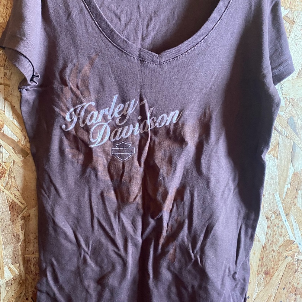 Harley-Davidson Brown V-Neck Script Logo Tee